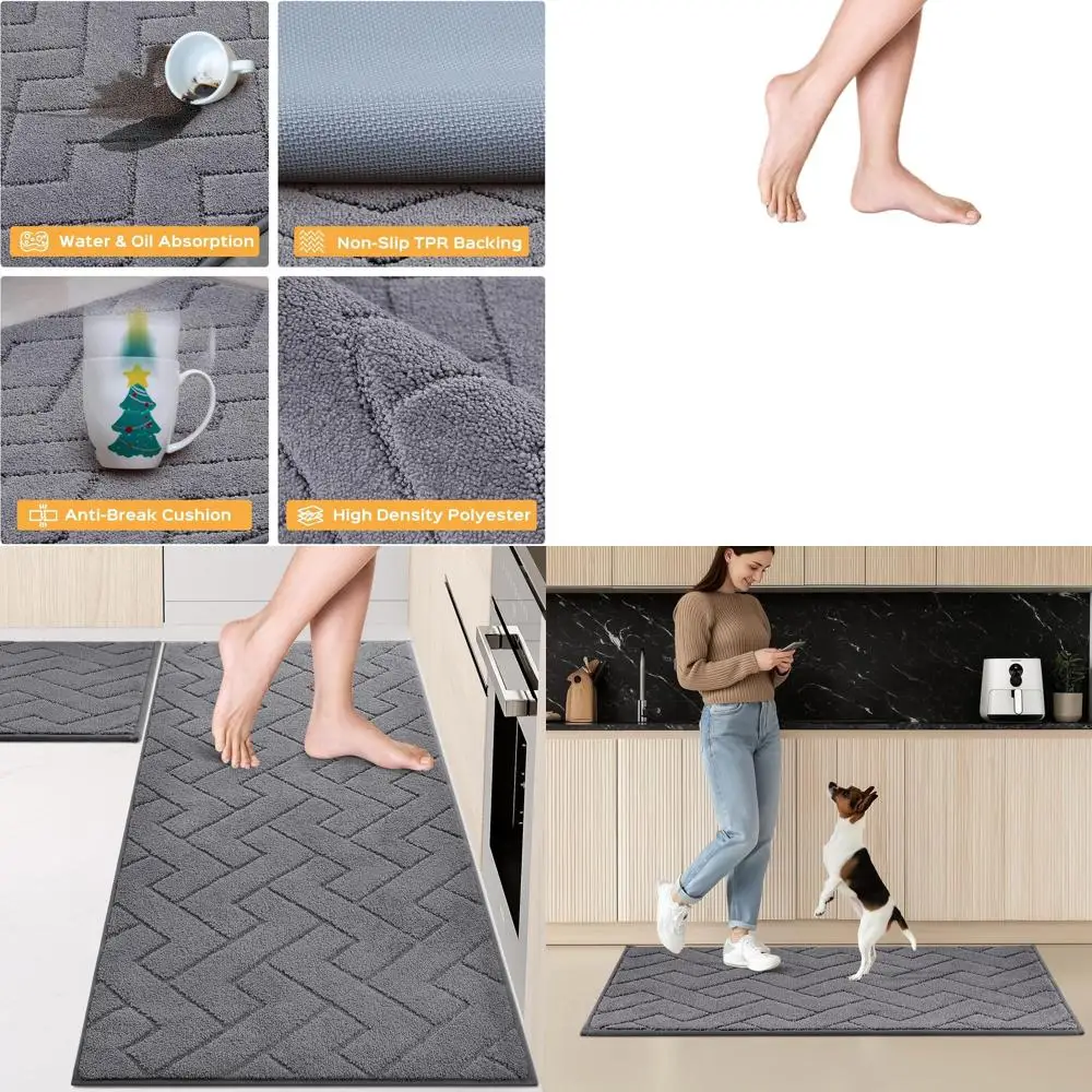 

Set of Machine Washable Kitchen Rugs (24 x 36 & 24 x 60), Non-Slip Runner Mats for Floors, Absorbent Comfort Mats for Kitchen, S