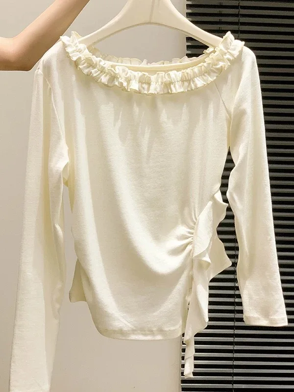 ユニークで美しいロングスリーブ レディース ベースシャツ 初秋 ウエストシェイプ Tシャツ カジュアル スリムフィット レギュラー 薄手