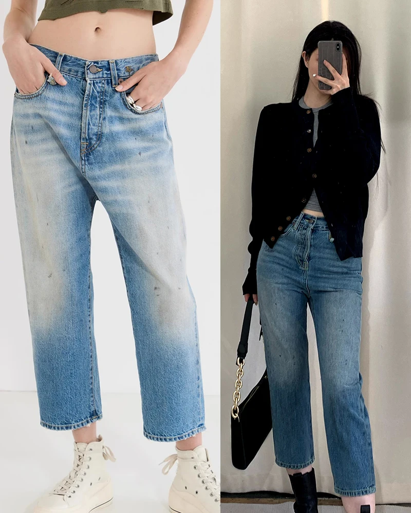 NIGO LP Women's Four Seasons Mid Waist Vintage Casual Solid Color Denim Pants #nigo61373