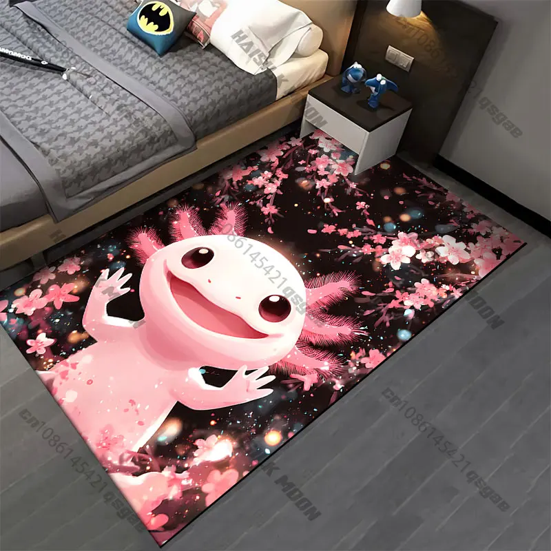 Joyful axolotl among blossoms carpet Yoga living room room decor children's crawling mat doormat area rug games mat