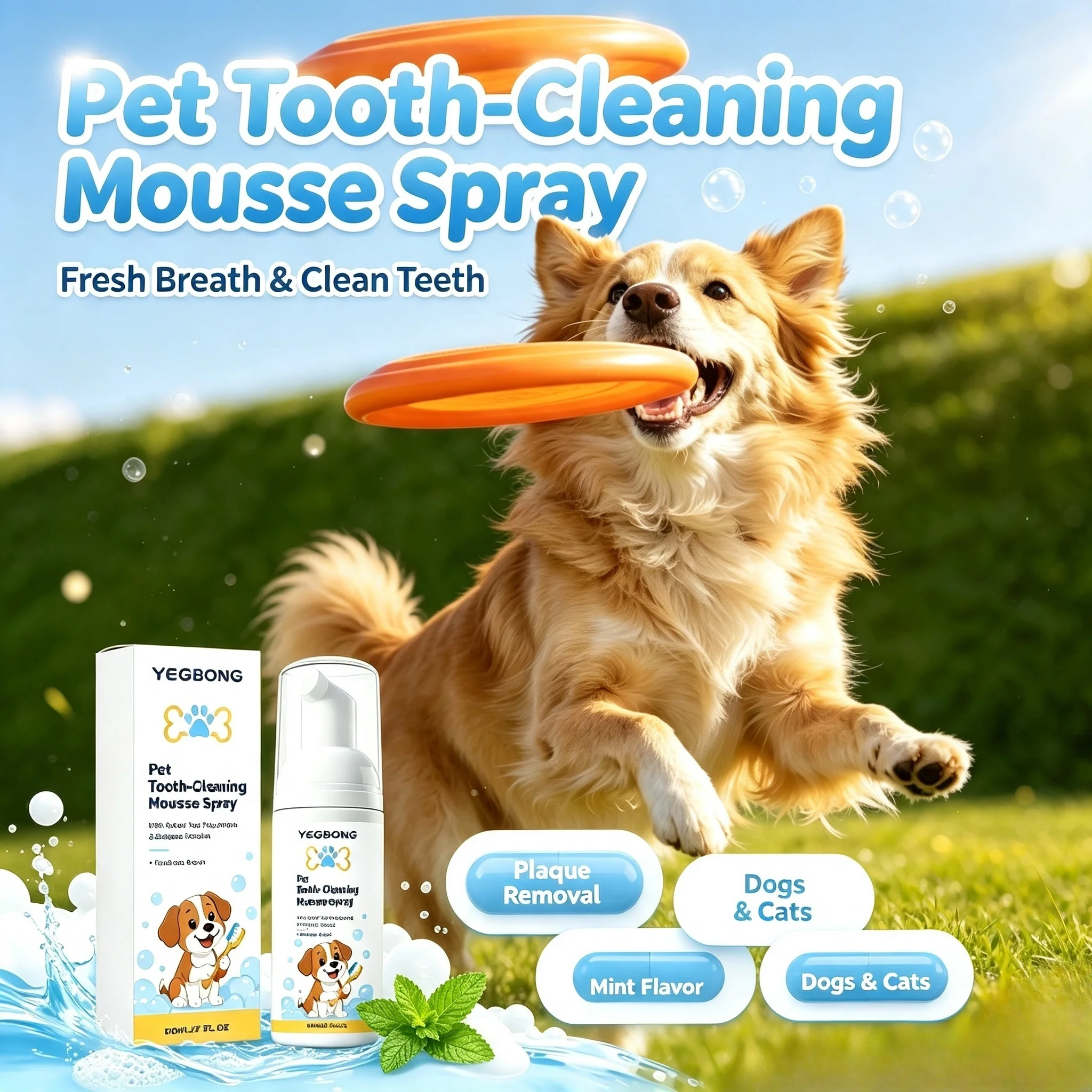 Pet Tooth Clean Mousse Spray Enzymes Plaque Tartar Remover Mint Flavor Freshen Breath Comprehensive Dog Cat Oral Care Foam Spray