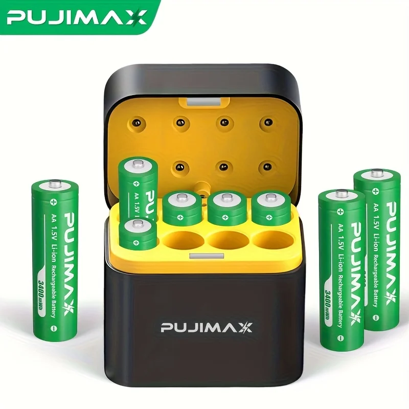 PUJIMAX Oplaadbare Li-ion AA-batterijen 1,5 V AA 3400 mWh lithium-ionbatterij + oplader Klokradio Videogame digitale batterij - afbeelding 2