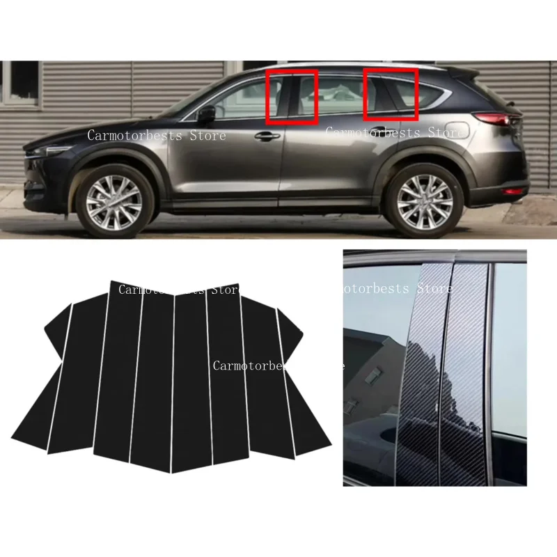 Gloss Black Pillar Posts Silver Carbon Fit For Mazda CX-8 CX8 2019-2021 2020 Window Decor Door Side Mouliding Trim Cover