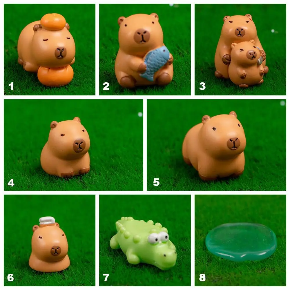 Resin Cartoon Capybara Statue DIY Accessories Miniature Capybara Figurines Car Ornament Micro Landscape Mini Animals Figurine