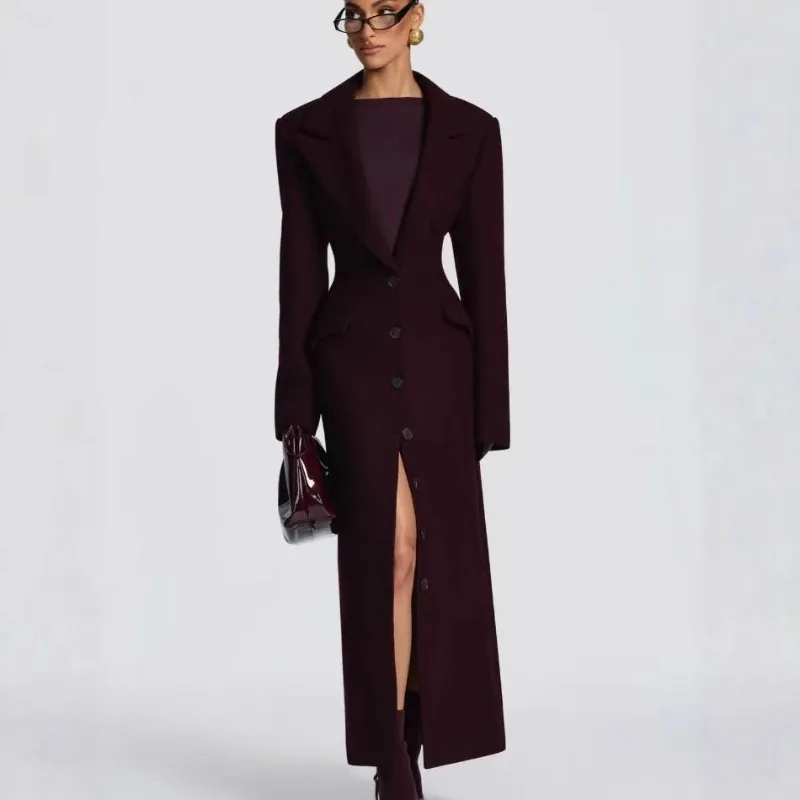 

Women's Autumn Winter Coat Wool Coat Single-Breasted Notched Lapel Knit Long Sleeve Chic Elegant Solid Color Comfortable Casual