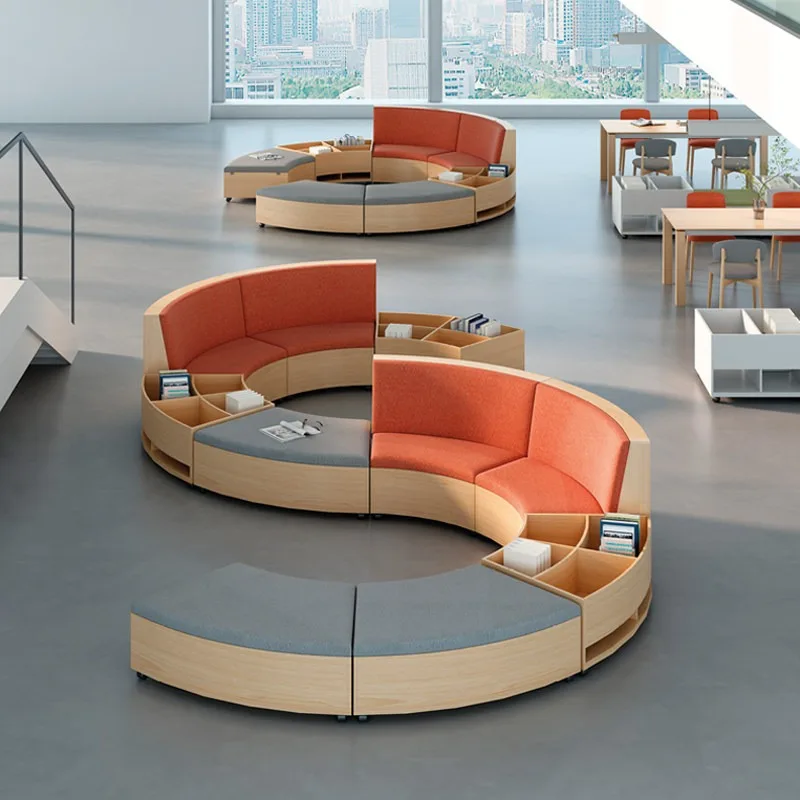 it-Modern Library Sofa Set with S-shape Design Multi-functional Fabric/PU Leather Couch for Living Room & Hotel Use-