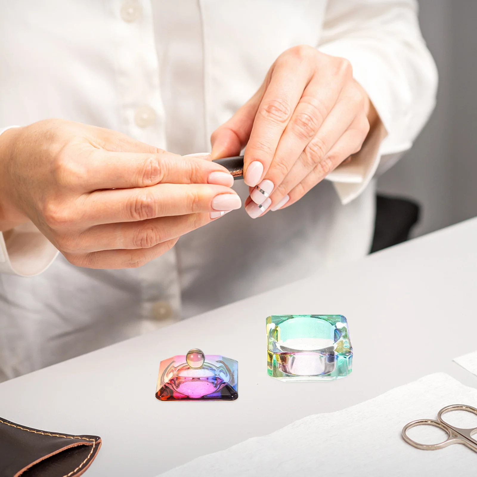 2Pcs Crystal Glass Nail Dish Bowl Acrylic Powder Mixing Manicure Accessories Practical Gift Home Salon Use Nail Accessories