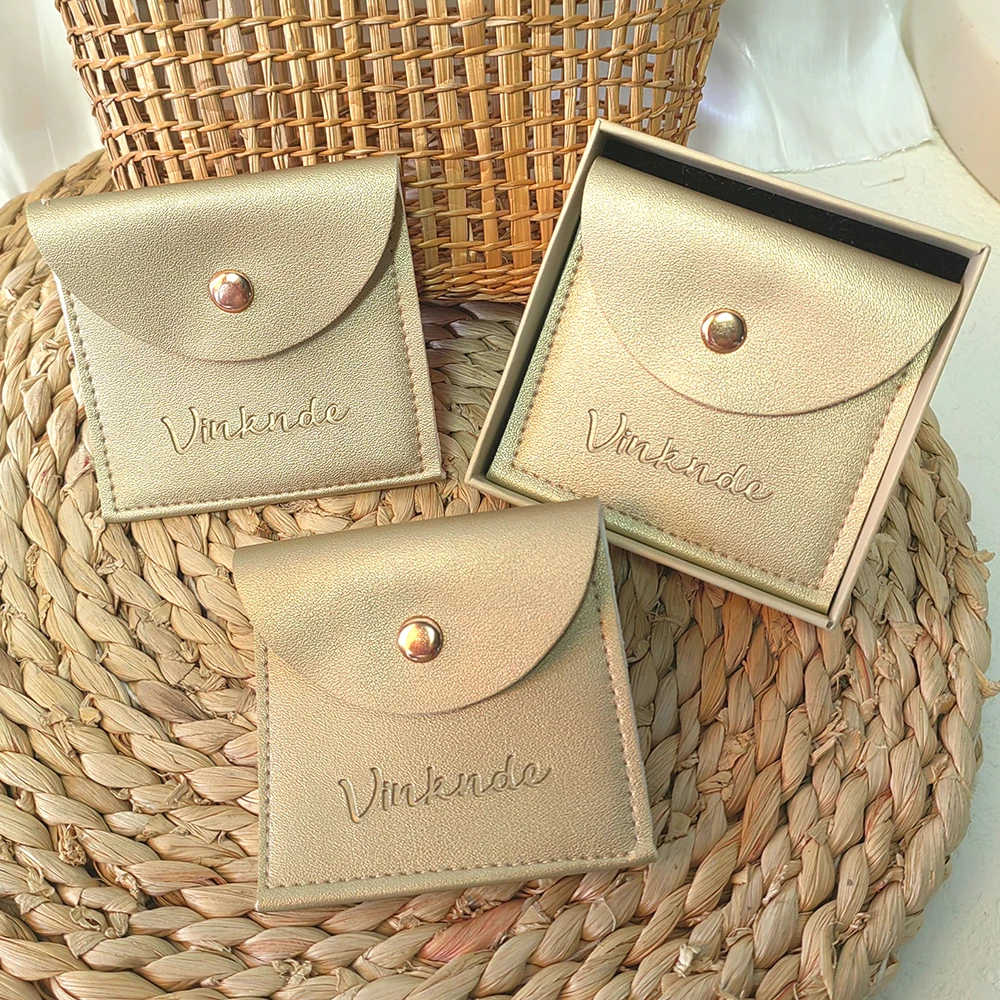 

Personalize Pu Leather Snap Button Bag Card Holder Mini Envelope Jewelly Packing Rings Earrings Wedding Party Favor Gift Pouch