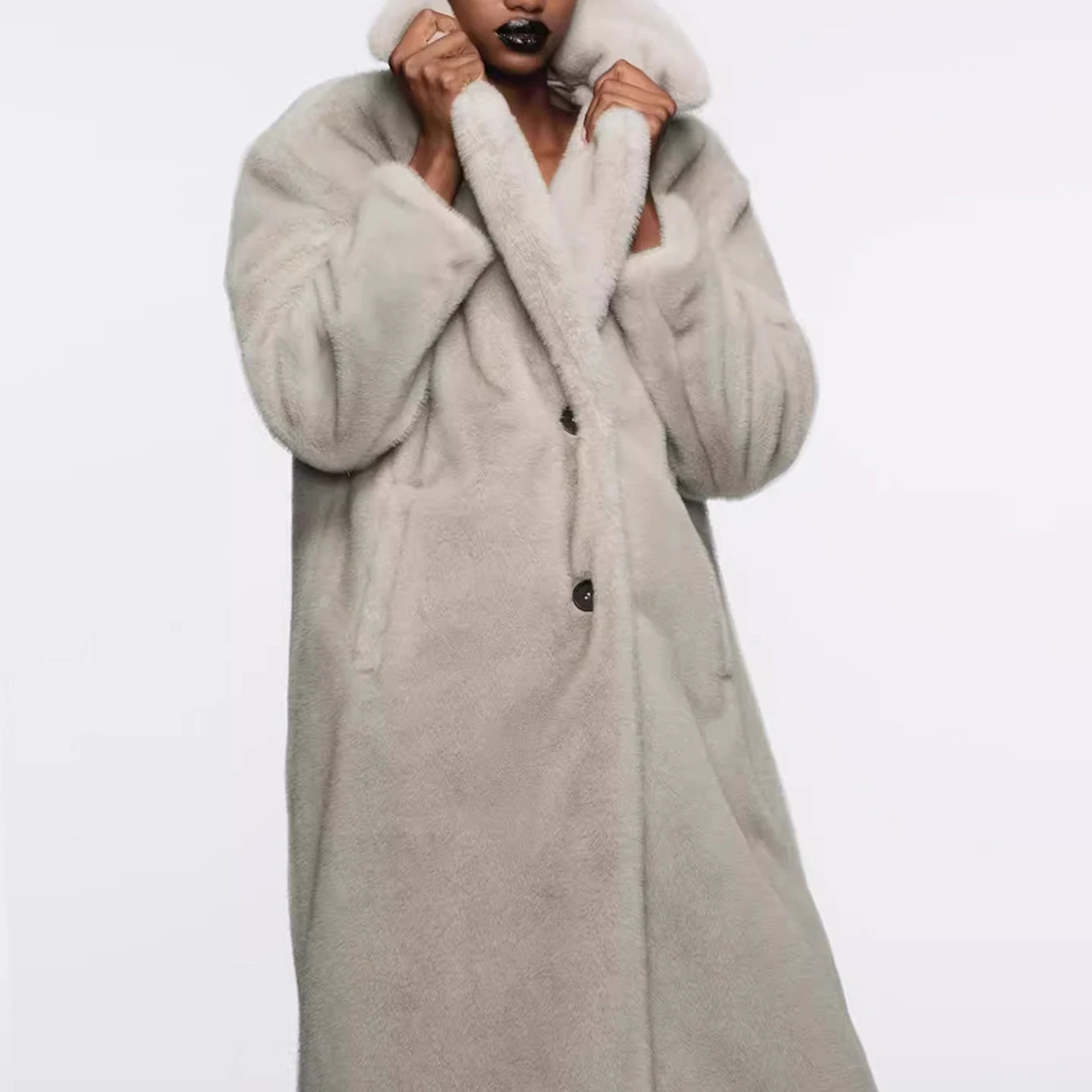 Z Abrigo largo Faionable para mujer efecto piel Artificial Ele Personali juvenil Sle corte holgado largo Sve 2025 otoño