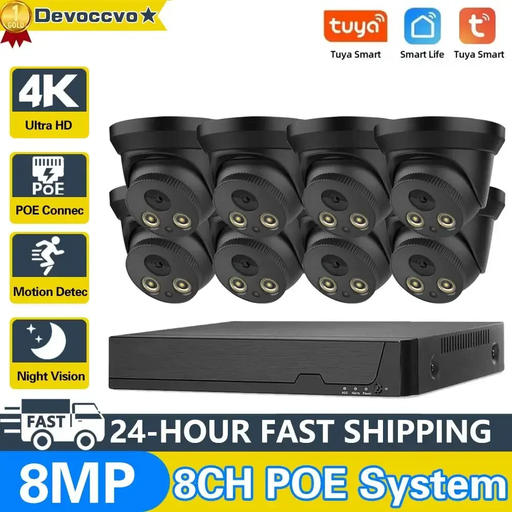 

Tuya CCTV Camera Video Surveillance System 4K 8CH POE NVR kit Outdoor Waterproof 8MP 4CH IP Bullet Camera Security System Set