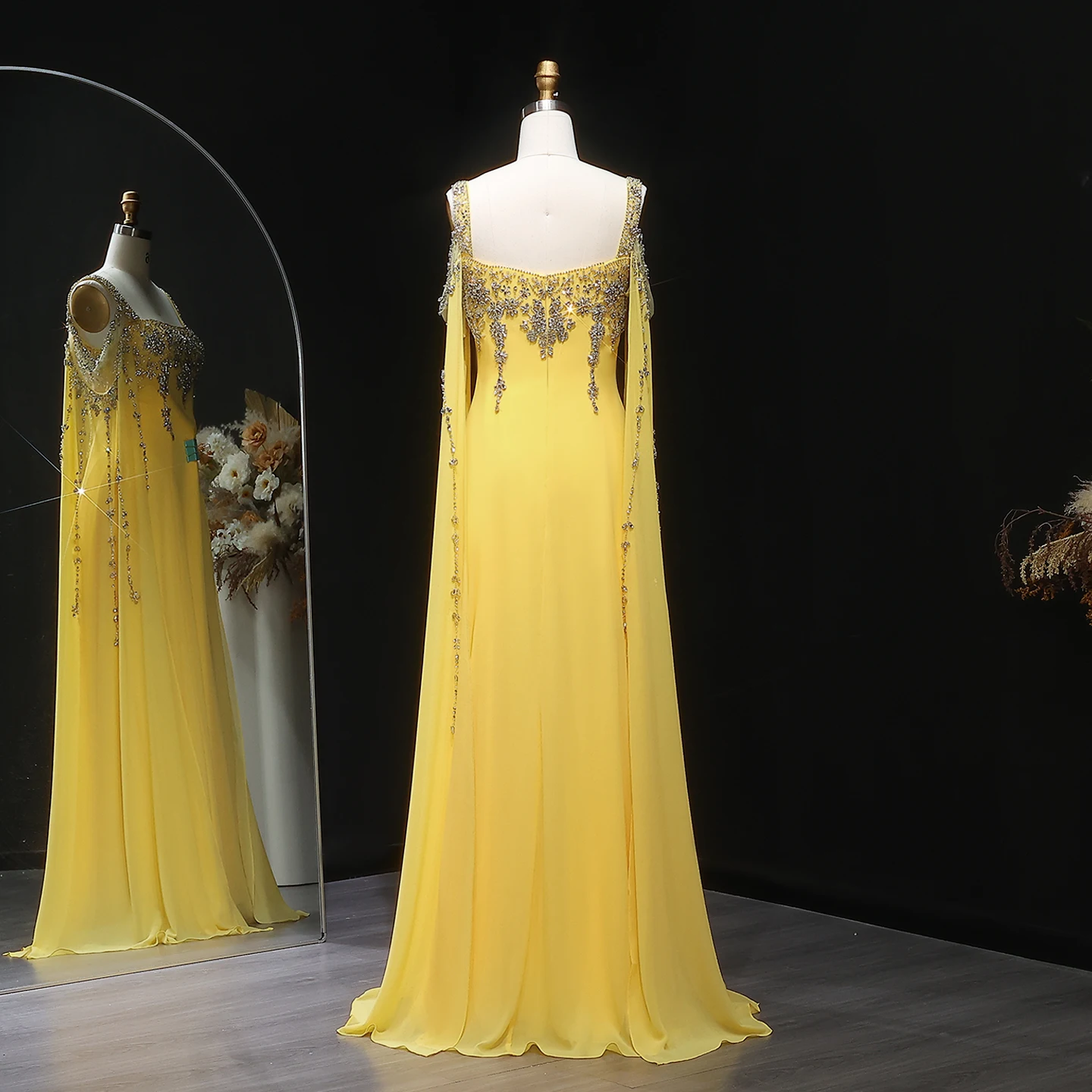 Sharon Said Chic Blue Luxury Crystal Arabic Evening Gown with Flowing Cape Sleeve Women Wedding Formal Dress SS305 Customized image 6