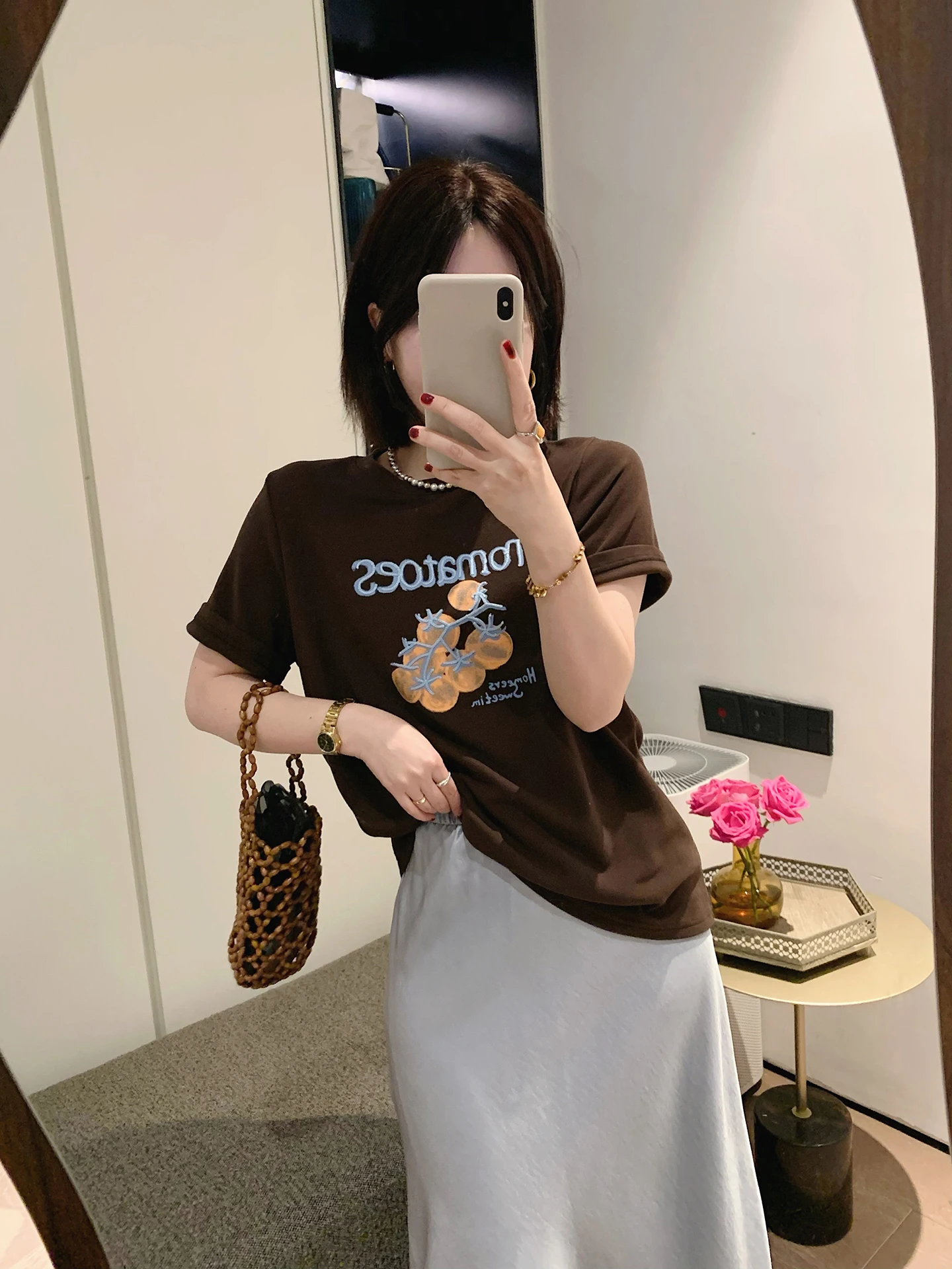 

Женская футболка Misslady в стиле ретро из выстиранного хлопка с коротким рукавом, с вышитыми надписями, модная, в корейском стиле, повседневная, летняя