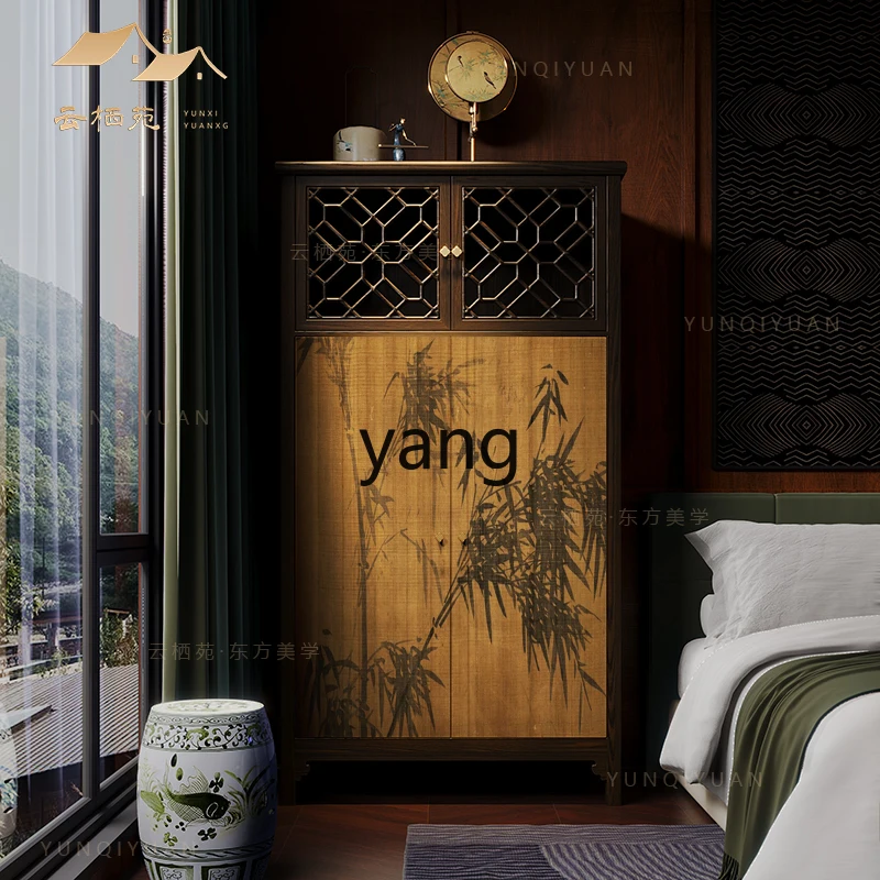 LTT Chinese bamboo solid wood chest cabinet household bedroom wall locker living room side cabinet