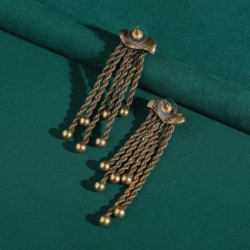 Vintage Fashion Jewelry Brands - Vintage Gold Color Rope Tassel Earrings