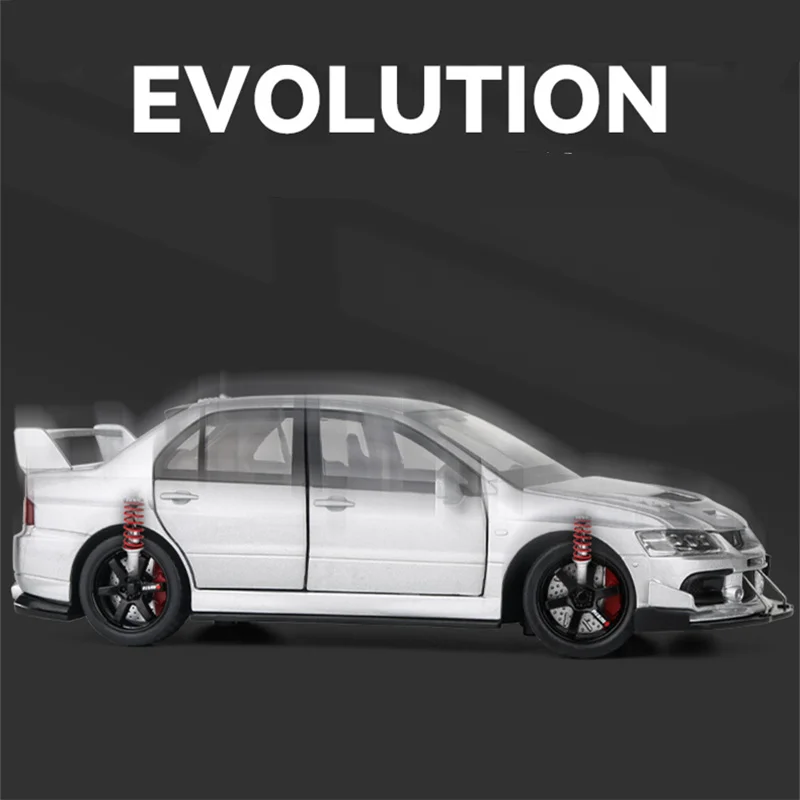 BGHSCA Voiture 1:32 Mitsubishi Lancer Evolution Pull Back Diecast Collectible Toy Car avec sons et lumières pour enfants, garçons filles et adultes Argenté