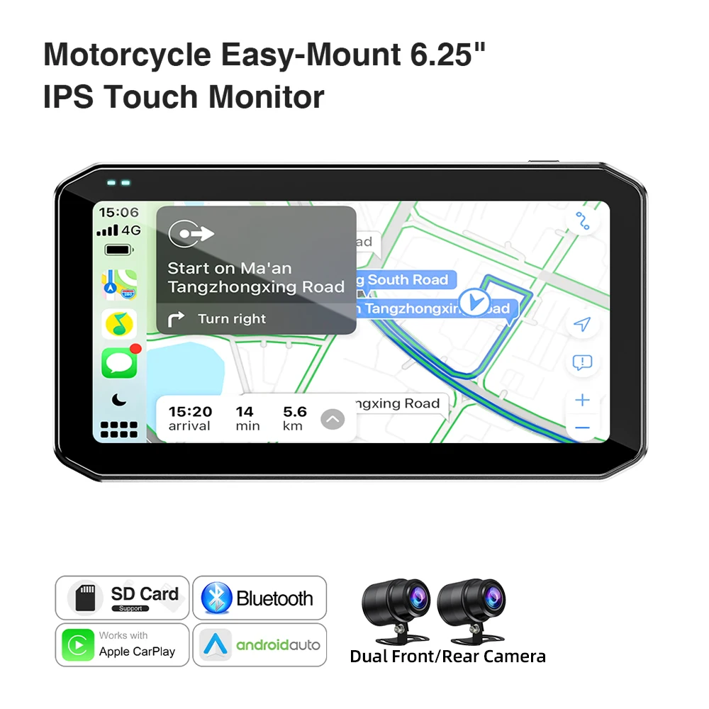 Motorrecorder CarPlay Android Auto Navigatiemonitor met afstandsbediening DVR Bluetooth BSD Voertuigsnelheidsweergave 6,25 inch
