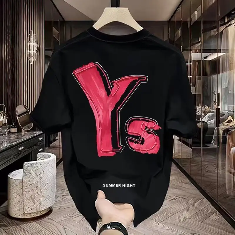 

Модная летняя мужская свободная дизайнерская футболка с коротким рукавом и цветным хлопковым принтом с буквенным принтом, футболка с круглым вырезом и коротким рукавом, хлопковые футболки с рисунком