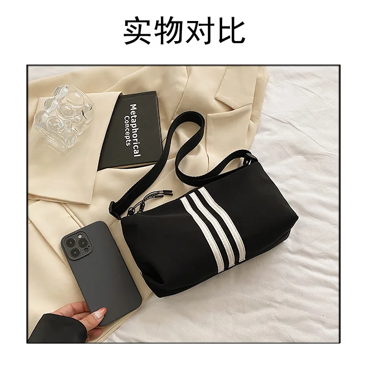 Leisure Nylon Diagonal Straddle Bag for Women Men 2024 New Versatile Shoulder Bag with  NetizensThree Bars Sports Bag