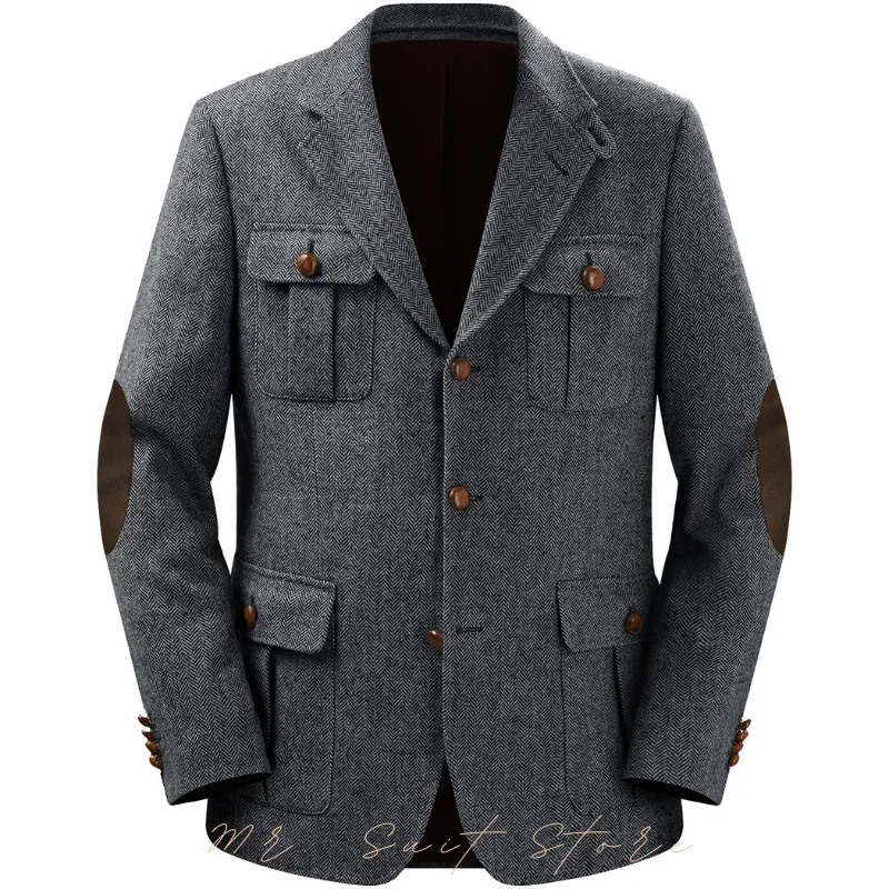 

Men's Blazer Herringbone Single-breasted Casual Elegant Man Suit Retro New Style Jackets Coat Men's Stage Clothing