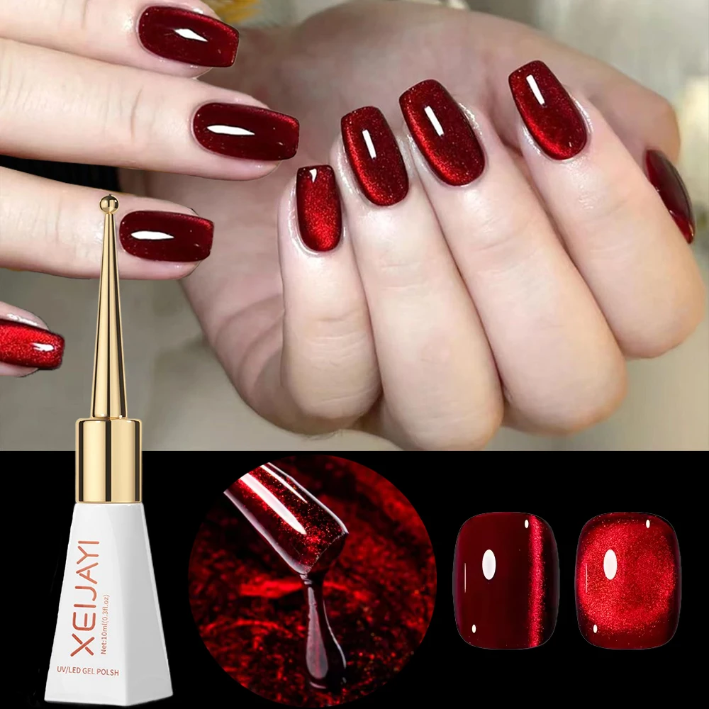 

10ML Red Magnetic Nail Gel Nail Polish HEMA TPO FREE Shine Ruby Red Cat Eye Gel Soak Off UV Semi-Permanent DIY Nail Art Varnish#