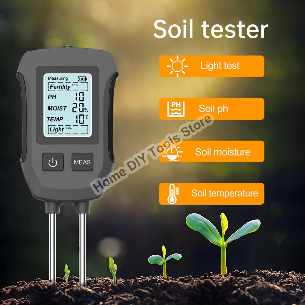 

5 in 1 Soil Tester PH/Moisture/Temp/Fertility/Light Sensor Digital Humidity Monitor Measuring Tool for Flower Plants Gardening