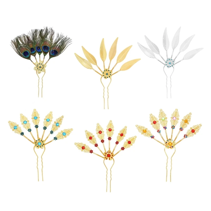 

Elegant Peacocks Leaf Hairpin Alloy Rhinestones Thai Ethnic Hair AccessorY