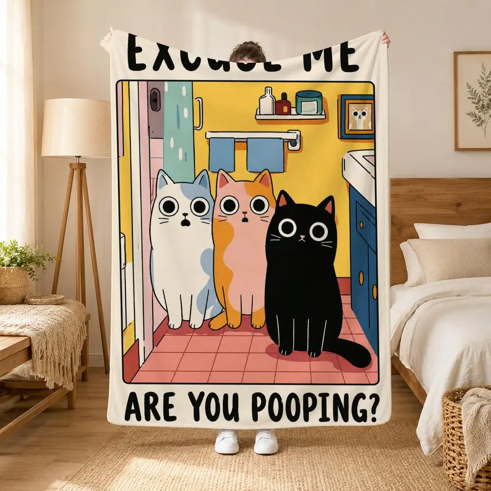 Are You Pooping Cat Throw Cozy Summer Nap Flannel Blanket Soft Throw for Office, Couch, Travel & Bed