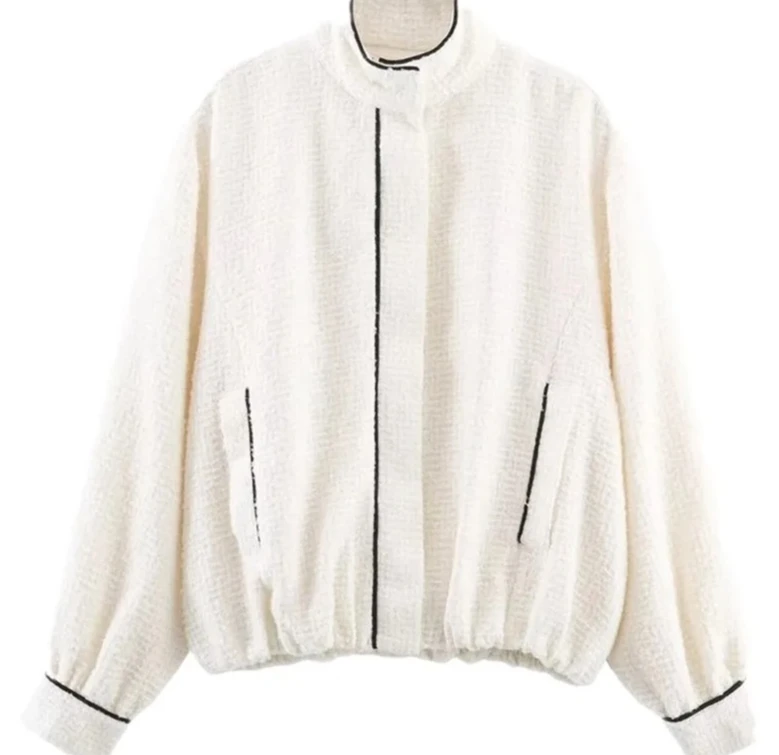 

Fall Women's Versatile Color Blo Trimmed PilotCasual Sle Long Zipper ort Coat for Ladies