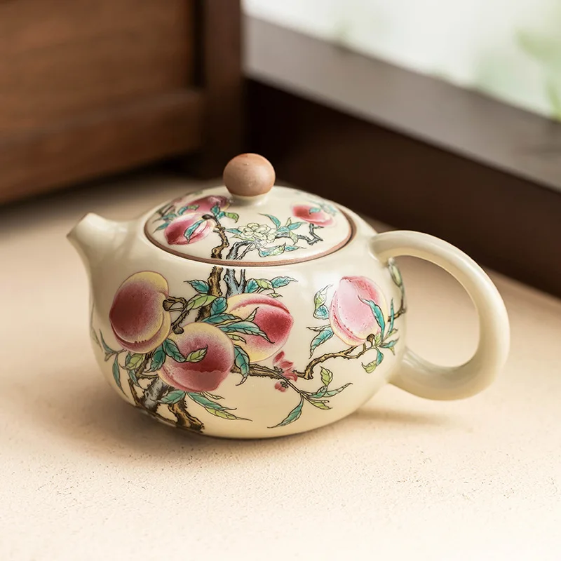 210ml-ru-kiln-pastel-nine-peach-xishi-pot-ceramic-brewing-teapot-household-chinese-anti-scalding-kung-fu-tea-set-filter-teapot