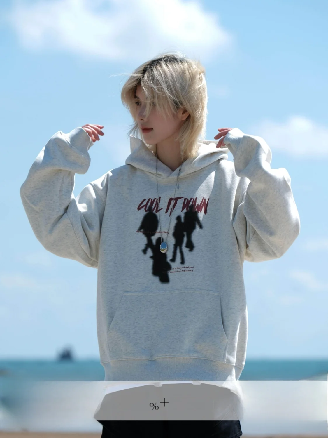 

Ja1 Street Style Shadow Print Hoodie Women Loose Casual Lazy Couple Tops Trendy Long Sleeve Cotton Polyester Blend Hoodie