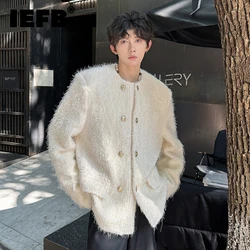 IEFB Korean Style Men's Jackets Casual Collarless Double Breasted Solid Color New Trendy Male Loose Coats Autumn Stylish 9C7897