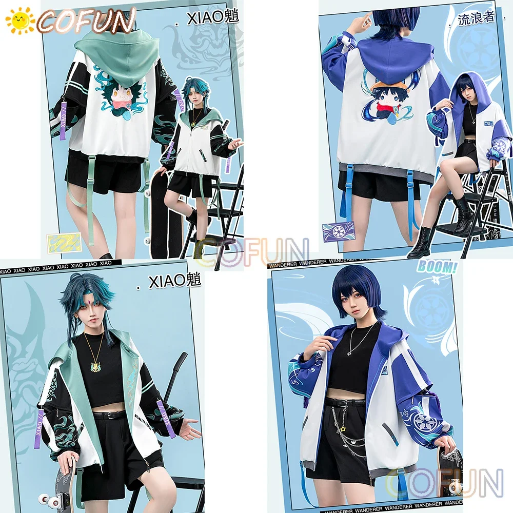 COFUN Game Genshin Impact Zhongli /Tartaglia /Xiao / Kunikuzushi Wanderer Overcoat Cosplay Costume Halloween Outfit Suit Uniform