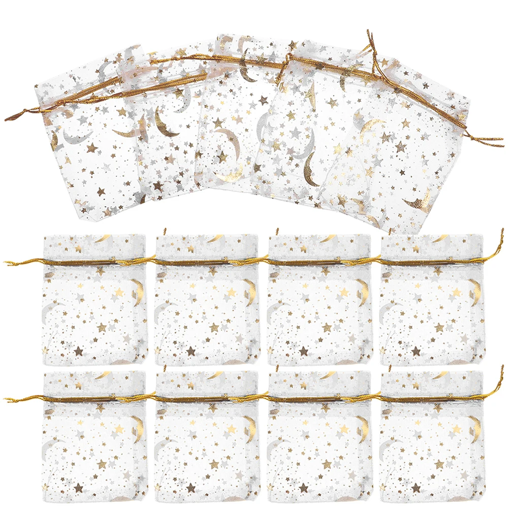 

50pcs Moon Mesh Bags 9x12cm Drawstring Jewelry Pouches Small Gift Party Favor Storage Bags For Weddings Christmas