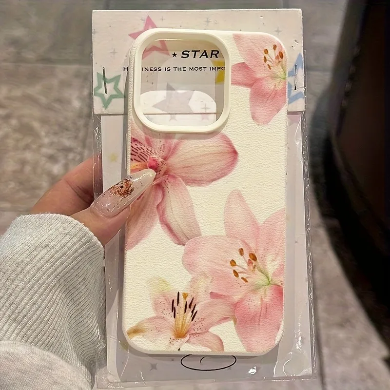 Rosa flor de lírio lichia textura caso de telefone para iphone 17 pro max 11 12 13 14 15 16 pro 17 ar 15 14 plus xs xr 16e capa macia
