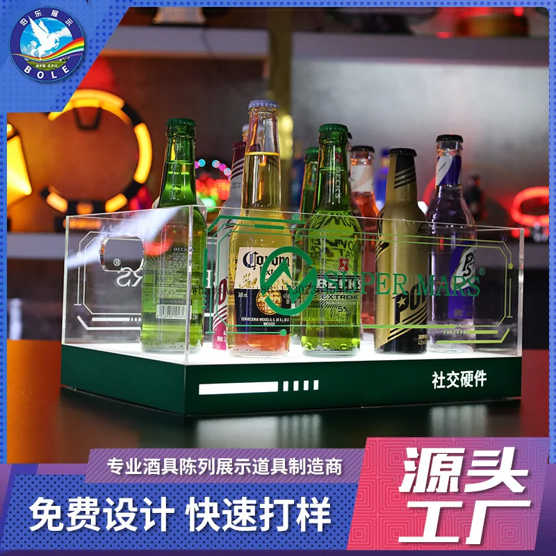 

New transparent acrylic LED wine bucket, bar KTV square creative wine set cocktail beer luminous ice bucket