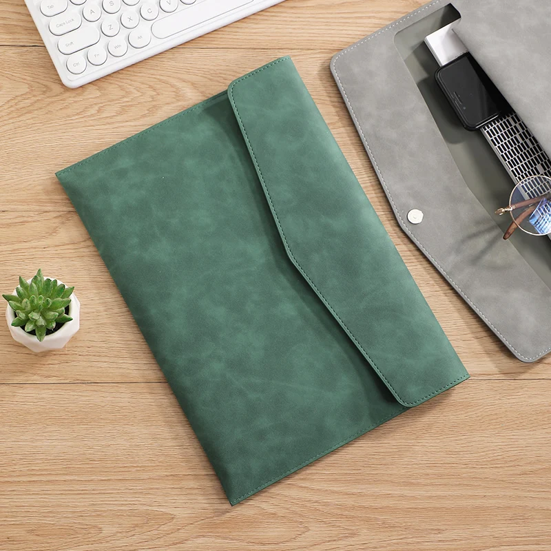 A4 PU Leather Document Bag with Pen Slot Metal Snap File Folder Office Paper Storage Organizer view 4