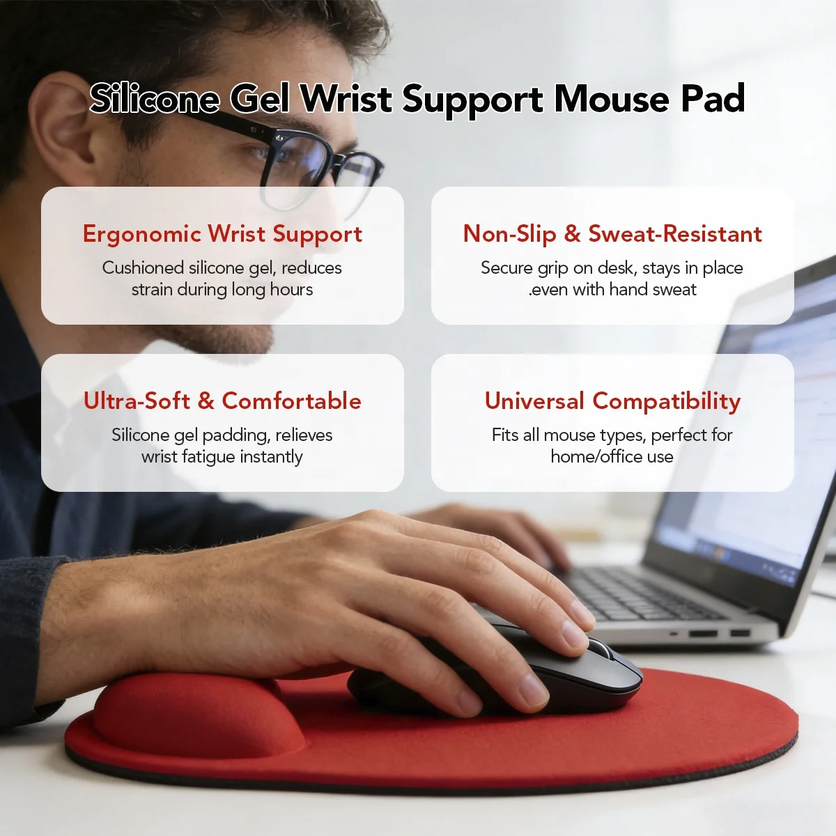 Hot Sale Custom Printed Logo Silicone Gel Wrist Support Mouse Pad
