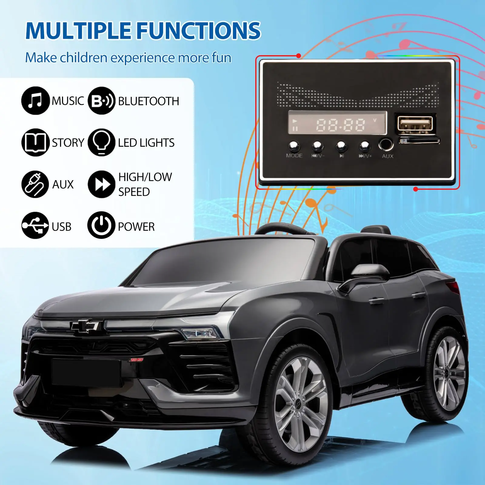 24V 2 Seater Kids Electric Ride On Car With Parent Remote, 7Ah Battery, 4 MPH, Spring Suspension, LED Lights, Music & USB