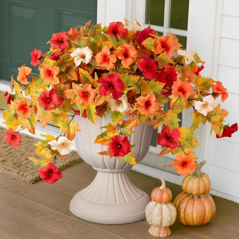 Flores artificiales de decoración de otoño, selecciones florales que no se decoloran resistentes a los rayos UV para decoración de jardín, balcón, Patio, porche