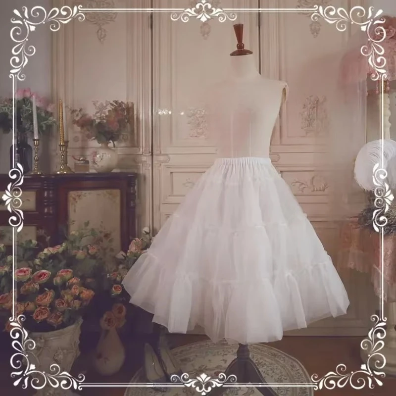 2026 New Sweet Cute Vintage Casual Lolita Petticoat,60cm White Glass Yarn Midi A-line Underskirt for Party Cosplay Tea Party
