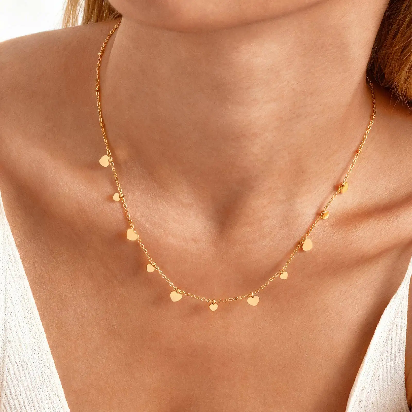 

Gold Plated Chain Necklace for Women, Stainless Steel Necklace, Dainty Heart Choker Chains Trendy Jewelry