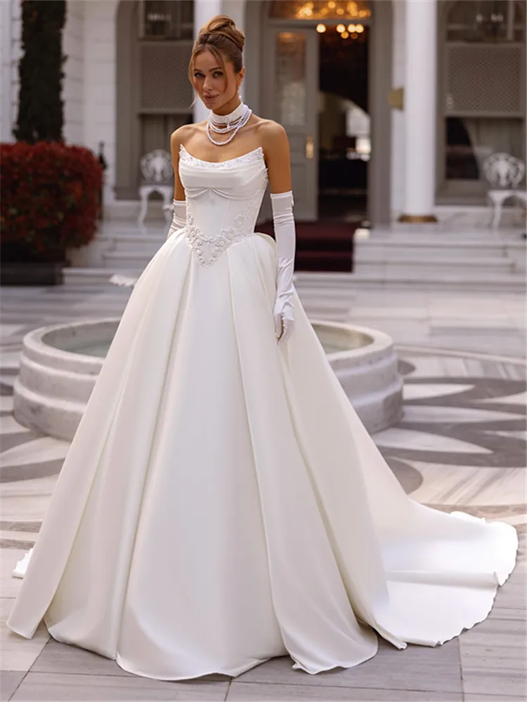 

Атласное свадебное платье, корсет Vestido De Novia Princesa Noiva Minimalista Blanco Boda, гражданское скромное женское платье на заказ, свадебное платье