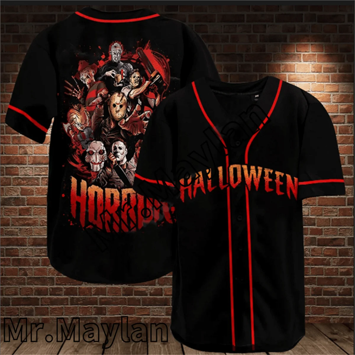 

Halloween Horror Charaters Custom Name Baseball Jersey Shirt Baseball Shirt 3D Printed Men's Shirt Casual Shirts hip hop Tops-01