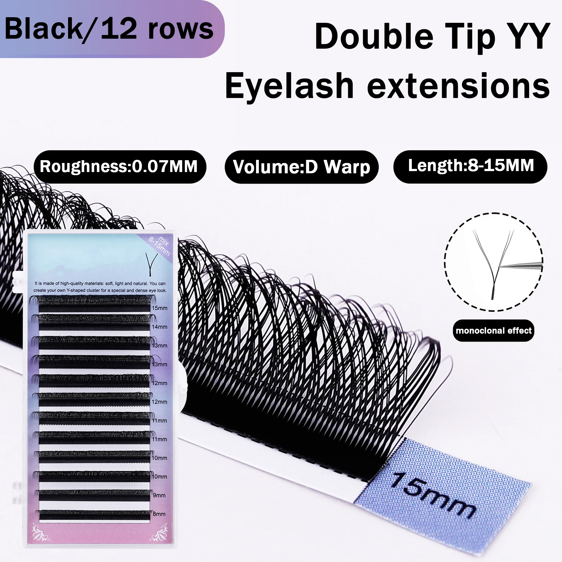 12 rows of 0.07 grafted eyelashes, double hair tips, W-shaped eyelashes, 5D five-leaf grass, six-leaf grass, beautiful eyelashes