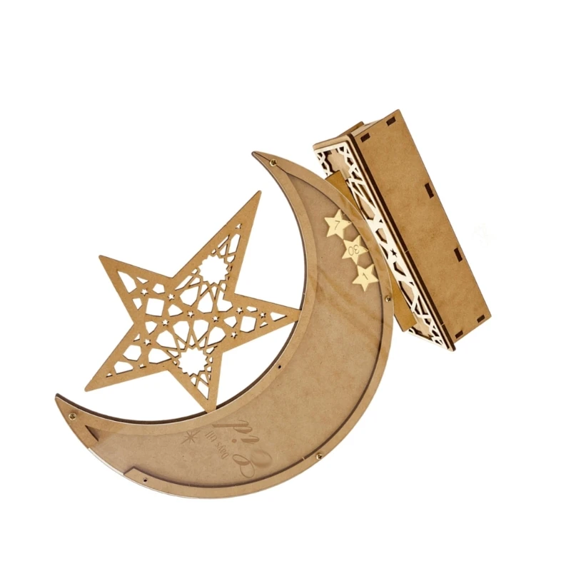 Light Up Moons Star Tables Top Ornamet Woodens Ramadans Mubaraks Eid Decorations