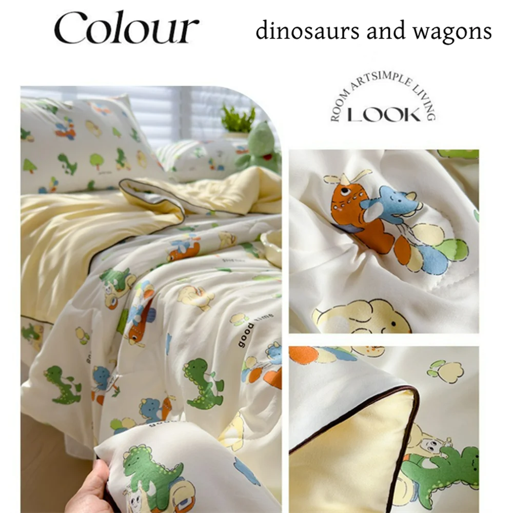 1 pack cartoon dinosaur bear print kidsren\'s summer blanket refreshing kidsren\'s room kindergarten summer quilt without pillowcase