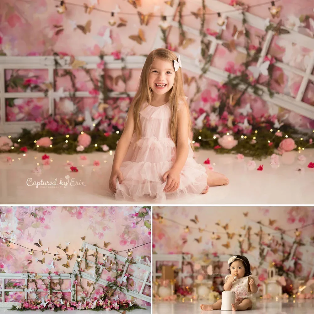 

Spring Forever Flutter Photography Backdrops Flowers Butterfly Kids Baby Shower Birthday Decor Portrait Background Photo Studio