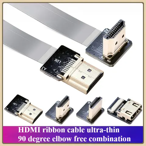 FPV HDMI-Compatible Connector Flexible Flat Cable Raspberry Pi 4 Micro HDMI to HDMI/Mini HDMI Female 90 Degree FFC 20pin