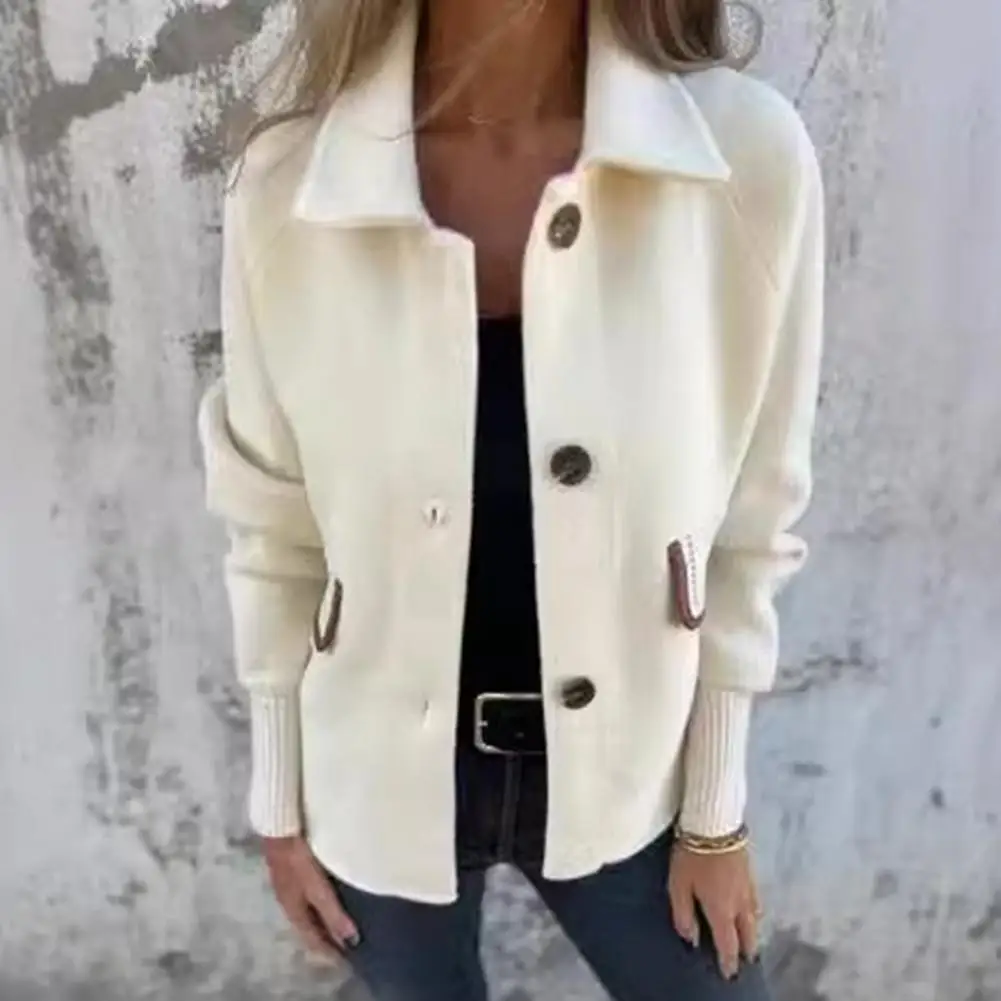 

Long Sleeve Coat Stylish Women's Turn-down Collar Single Button Coat With Elastic Cuffs Short Loose Fit Jacket For Commuting