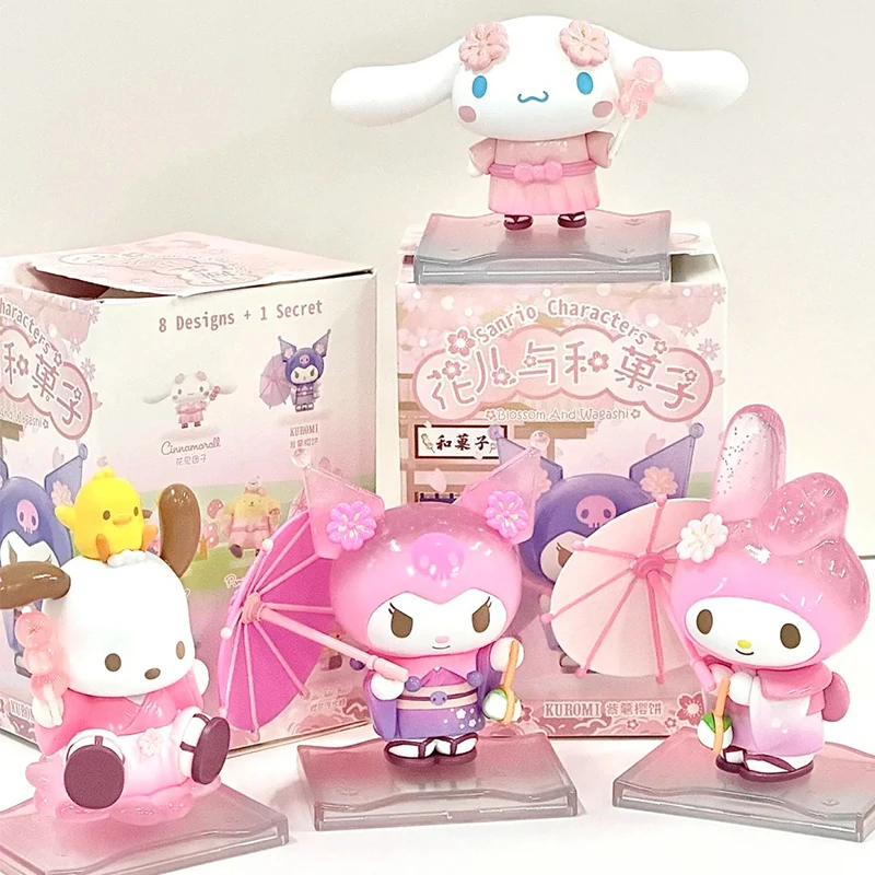 Sanrio Blossom And Wagashi Series Blind Box Cute Kuromi Cinnamoroll Melody Pocahcco Pompompurin Action Figure Suprise Bag